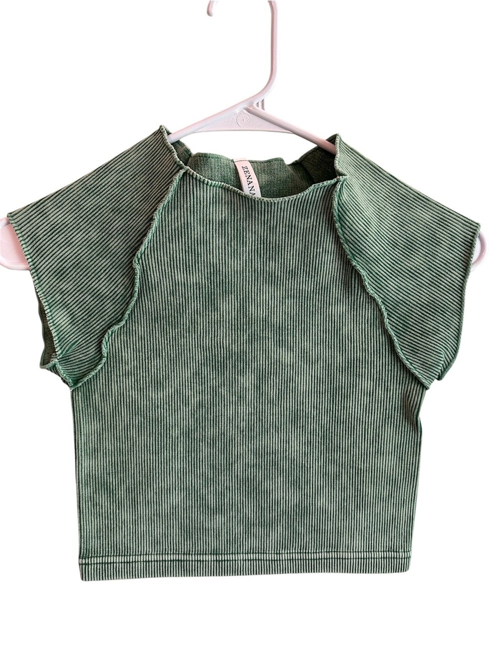 Zenana Outfitters Green Ribbed Flutter Sleeve Tee